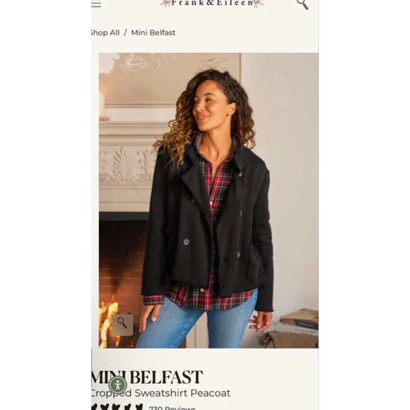 New Frank & Eileen Black Mini Belfast Triple Fleece Crop Knit Peacoat s - Picture 2 of 4